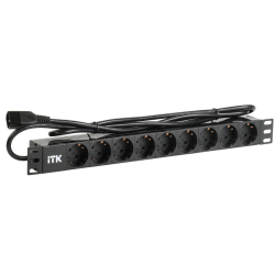 PDU 9 розеток DIN49440 (нем. cтанд.) 1U, шнур 2м вилка IEC 320 C14, алюминиевый профиль, черный