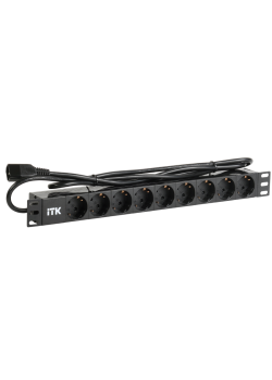 PDU 9 розеток DIN49440 (нем. cтанд.) 1U, шнур 2м вилка IEC 320 C14, алюминиевый профиль, черный