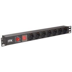 PDU 7 розеток нем. стандарт, с LED выключателем и защитой от перенапряжения, без шнура, вх. C14, алюминиевый профиль