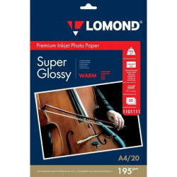 Фотобумага Lomond 1101111 A4/195г/м2/20л./тепло-белый супер глянец для струйной печати