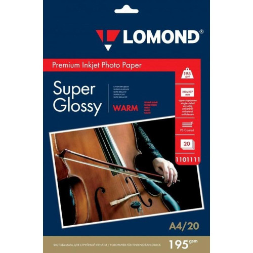 Фотобумага Lomond 1101111 A4/195г/м2/20л./тепло-белый супер глянец для струйной печати