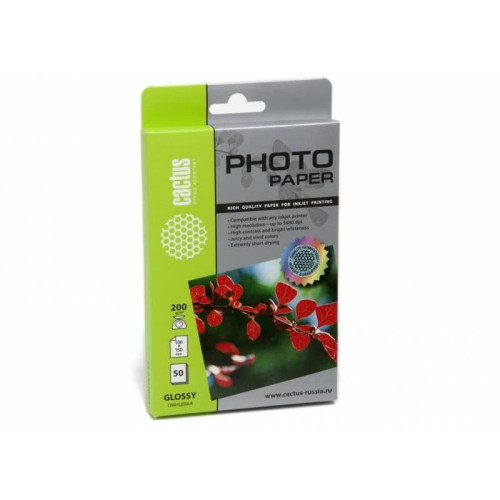 Фотобумага Cactus CS-GA620050 10x15/200г/м2/50л./белый глянцевое для струйной печати