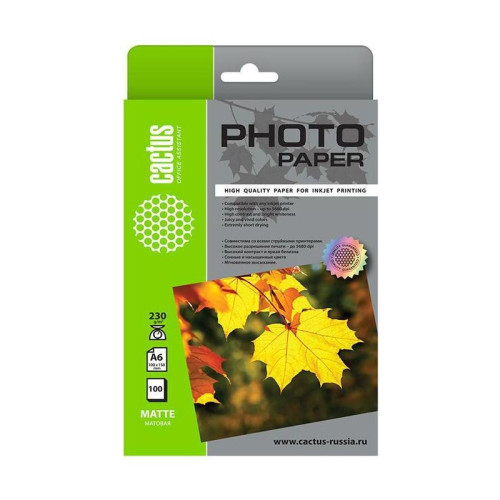 Фотобумага Cactus CS-MA6230100 10x15/230г/м2/100л./белый матовое для струйной печати