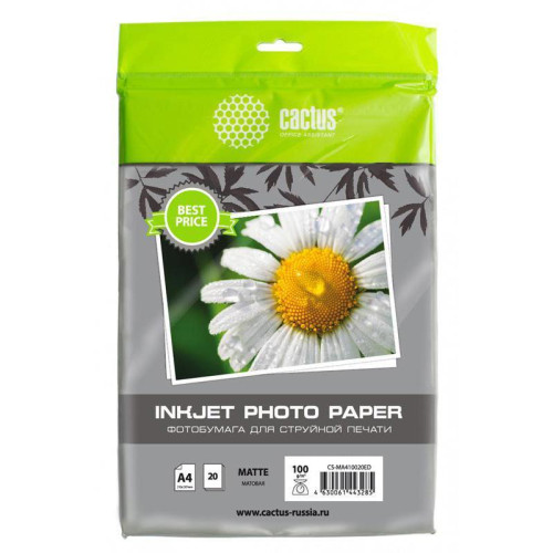 Фотобумага Cactus CS-MA410020ED A4/100г/м2/20л./белый матовое для струйной печати