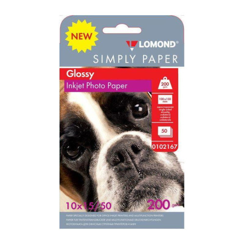 Бумага Lomond Simply 0102167 10x15/200г/м2/50л./белый CIE148% глянцевое для струйной печати