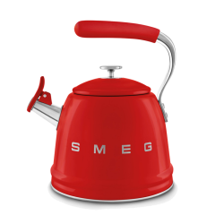 Чайник со свистком SMEG, стиль 50-х г.г., объем 2.3 л, нержавеющая сталь, диаметр нижней пластины 20 см, совместим с любой варочной поверхностью, цвет красный