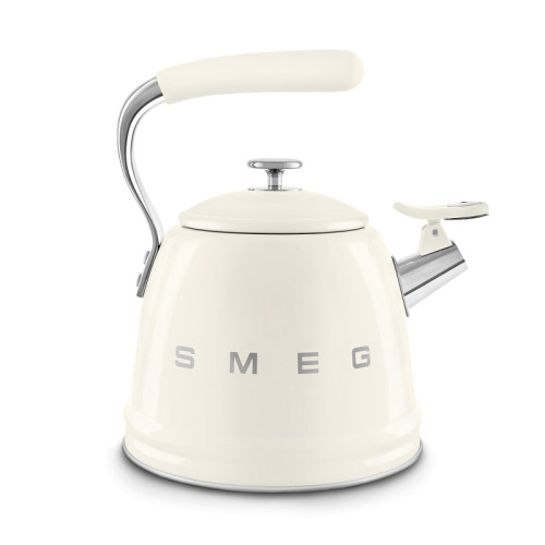 Чайник со свистком SMEG, стиль 50-х г.г., объем 2.3 л, нержавеющая сталь, диаметр нижней пластины 20 см, совместим с любой варочной поверхностью, цвет кремовый