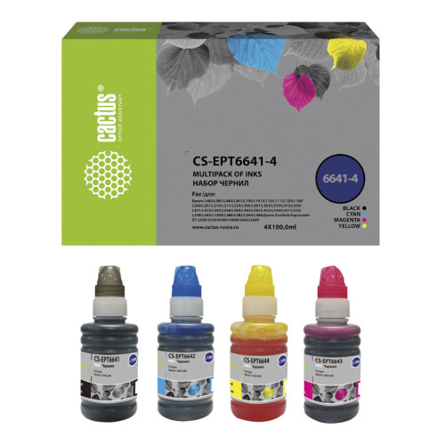 -/ Чернила Cactus CS-EPT6641-4 T664 многоцветный набор 4x100мл для Epson L100/L110/L120/L132/L200/L210/