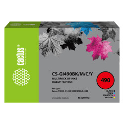 -/ Чернила Cactus CS-GI490BK/M/C/Y GI-490 многоцветный набор 4x100мл для Canon Pixma G1400/G2400/G3400