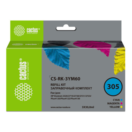-/ Заправочный набор Cactus CS-RK-3YM60 №305 многоцветный 3x30мл для HP DeskJet 2710/2120/2721/2722