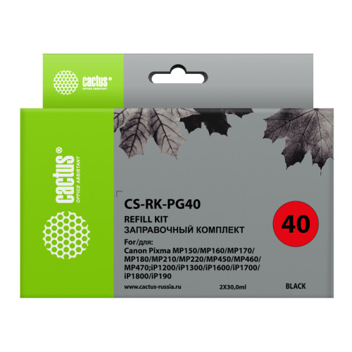 -/ Заправочный набор Cactus CS-RK-PG40 черный 2x60мл для Canon MP150/MP160/MP170/MP180/MP210