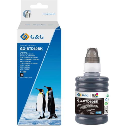 Чернила G&G GG-BTD60BK черный135мл для Brother HL-T4000DW, DCP-T510W, DCP-T710W, MFC-T810W, MFC-T910DW, MFC-T4500DW, DCP-T420W, DCP-T520W, DCP-T720DW, DCP-T820DW, MFC-T920DW