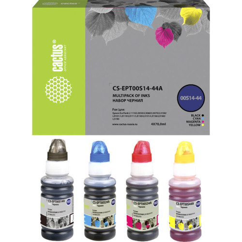 -/ Чернила Cactus CS-EPT00S14-44A 103 многоцветный набор 4x70мл для Epson L1110 Ecotank/L3100/L3101/L31