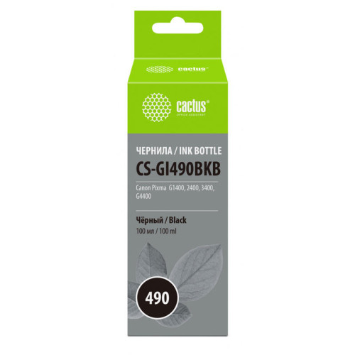 -/ Чернила Cactus CS-GI490BKB GI-490 черный 100мл для Canon Pixma G1400/G2400/G3400