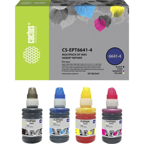 -/ Чернила Cactus CS-EPT6641-4 T664 многоцветный набор 4x100мл для Epson L100/L110/L120/L132/L200/L210/