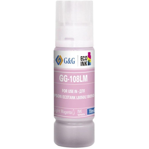 Чернила G&G GG-108LM C13T09C64A светло-пурпурный70мл для Epson Ecotank L8050/L18050 Чернила G&G GG-108LM C13T09C64A светло-пурпурный70мл для Epson Ecotank L8050/L18050