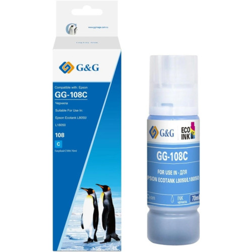 Чернила G&G GG-108C C13T09C24A голубой70мл для Epson Ecotank L8050/L18050