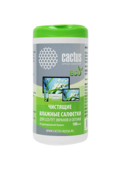Салфетки Cactus CS-1001PE для экранов и оптики туба 100шт влажных
