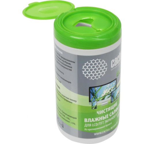 Салфетки Cactus CS-1001PE для экранов и оптики туба 100шт влажных