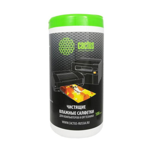 Салфетки Cactus CS-T1002 для компьютеров и оргтехники туба 100шт влажных