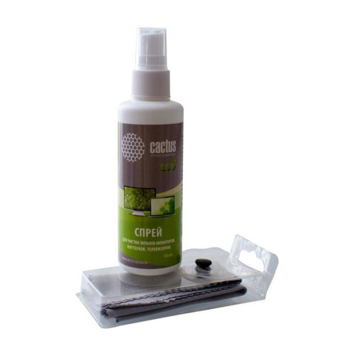 Чистящий набор (салфетки + спрей) Cactus CS-S3001E для экранов и оптики 1шт 18x18см 100мл