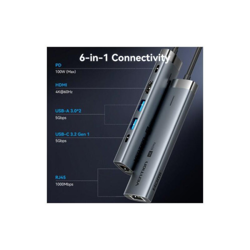 Мультифункциональный хаб Vention USB-C 6 в 1, шт.