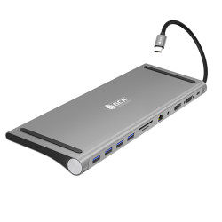 GCR Док-станция 11 в 1 Multiport Aluminum Type C 3.1 на USB 3.0 + 3 x USB 2.0 + Type C PD + HDMI 2.0 + VGA + SD/MicroSD + audio 3.5mm jack, GCR-54220