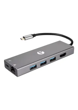 Aдаптер/ Адаптер Type-Cm --> 6в1 RJ-45+3USB3.0(f) +PD+HDMI Alum Shell VCOM <CU459>
