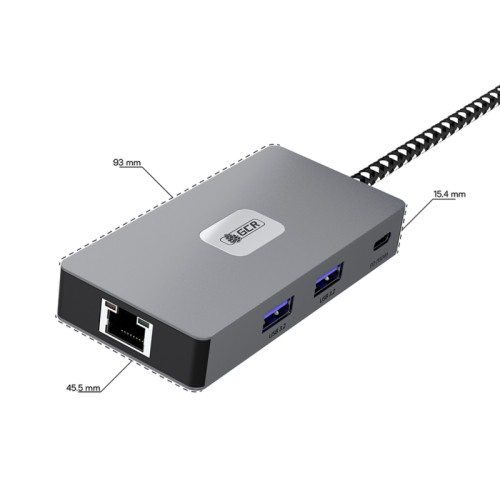 GCR PRO Док-станция 6в1 USB-C HUB на 3*USB3.2 10Gbps + Type-C PD 100W + HDMI 4K60Hz + RJ45 1000Mbps