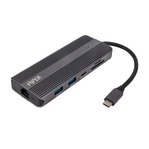 Док-станция/ Docking station HIPER USB-C HUB 11in1 (1*USB-C 100W PD, 2*HDMI 4K@60Hz, 1*DP 4K@60Hz, 2*USB-A 3.0 (5Gbps data), 1*USB-C 3.0 (5Gbps data), 1*microSD, 1*SD, 1*3.5mm audio, 1*RJ45 Gb)