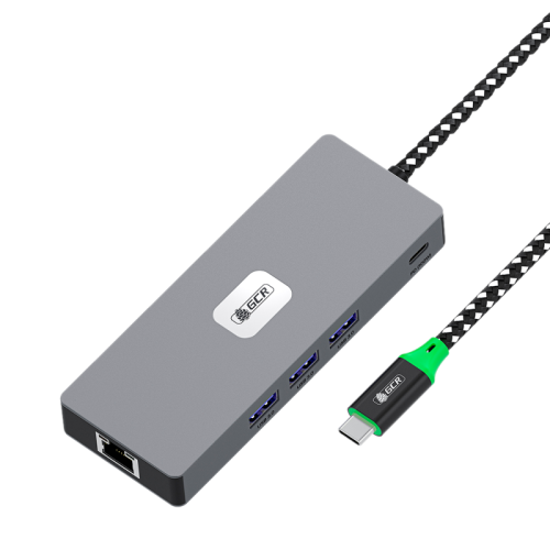 GCR PRO Док-станция 8в1 USB-C HUB на 3*USB3.0(USB 3.2 Gen 1) 5Gbps + Type-C PD 100W +  2*HDMI 4K60Hz + DP + RJ45 1000Mbps