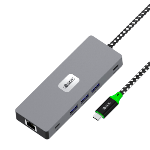 GCR PRO Док-станция 10в1 USB-C HUB на 3*USB3.0(USB 3.2 Gen 1) 5Gbps + 2*Type-C PD 100W + 2*HDMI 4K + RJ45 1000Mbps + TF/SD