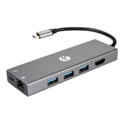 Aдаптер/ Адаптер Type-Cm --> 6в1 RJ-45+3USB3.0(f) +PD+HDMI Alum Shell VCOM <CU459>