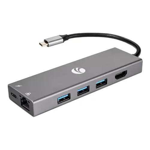 Aдаптер/ Адаптер Type-Cm --> 6в1 RJ-45+3USB3.0(f) +PD+HDMI Alum Shell VCOM <CU459>