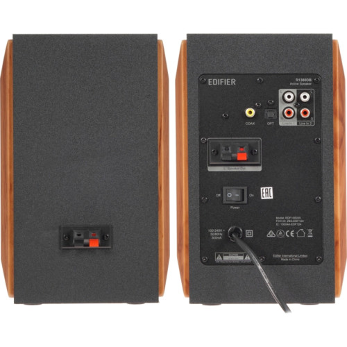Акустическая система/ Колонки EDIFIER R1380DB Коричневый 21Вт+21Вт. Частотная характеристика: 55 Гц-20кГц. Входы: оптический, коаксиальный, линейный, Bluetooth. В комплекте: пульт ДУ, колночный кабель, кабель RCA-RCA, кабель 3.5мм-RCA, волоконно-оптически