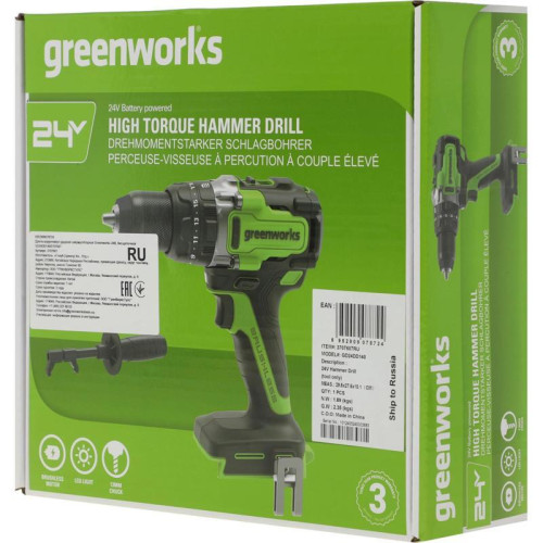 Дрель-шуруповерт Greenworks GD24DD140 аккум. патрон:быстрозажимной (3707607)