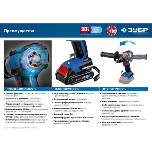 Дрель-шуруповерт Зубр DBS-201-22 аккум. патрон:быстрозажимной (кейс в комплекте)