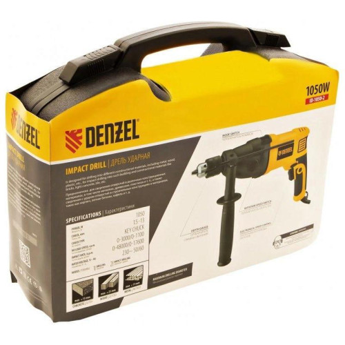 Дрель ударная Denzel ID-1050-2 1050Вт ключевой реверс (кейс в комплекте) (26312)