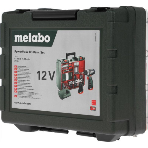 Дрель-шуруповерт Metabo Powermaxx BS Basic Set с набором оснастки аккум. патрон:быстрозажимной (кейс в комплекте) (600080880)