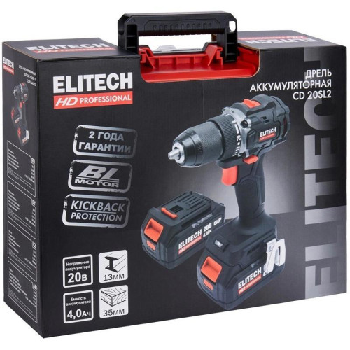 Дрель-шуруповерт Elitech CD 20SL2 (E2201.040.02) 80Вт аккум. патрон:быстрозажимной (кейс в комплекте) (205718)