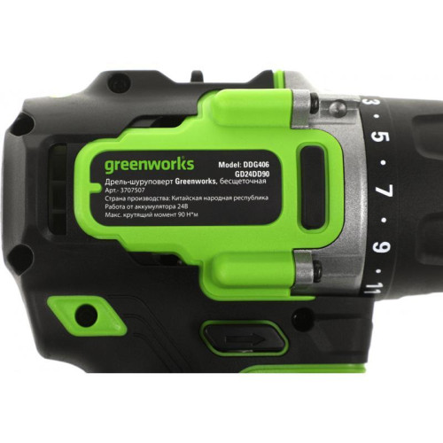 Дрель-шуруповерт Greenworks GD24DD90 аккум. патрон:быстрозажимной (3707507)