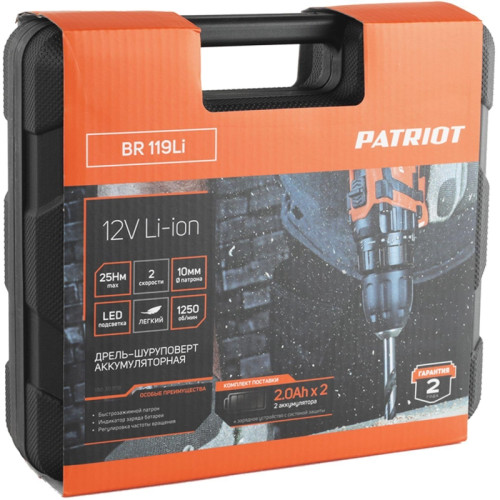 Дрель-шуруповерт Patriot BR 119Li аккум. патрон:быстрозажимной (кейс в комплекте) (180301119) Дрель-шуруповерт Patriot BR 119Li аккум. патрон:быстрозажимной (кейс в комплекте) (180301119)