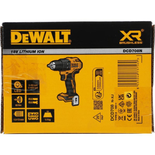 Дрель-шуруповерт DeWalt DCD708N-XJ Без АКБ и ЗУ аккум. патрон:быстрозажимной (DCD708N-XJ)