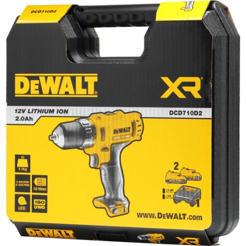 Дрель-шуруповерт DeWalt DCD710D2-QW 180Вт аккум. патрон:быстрозажимной (кейс в комплекте)