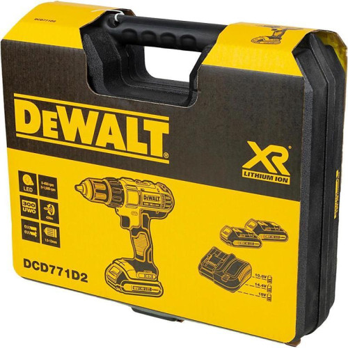 Дрель-шуруповерт DeWalt DCD771D2-KS аккум. патрон:быстрозажимной (кейс в комплекте)
