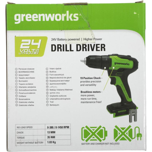 Дрель-шуруповерт Greenworks GD24DD35 аккум. патрон:быстрозажимной (3704007)