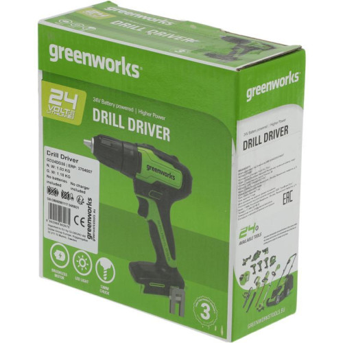 Дрель-шуруповерт Greenworks GD24DD35 аккум. патрон:быстрозажимной (3704007)