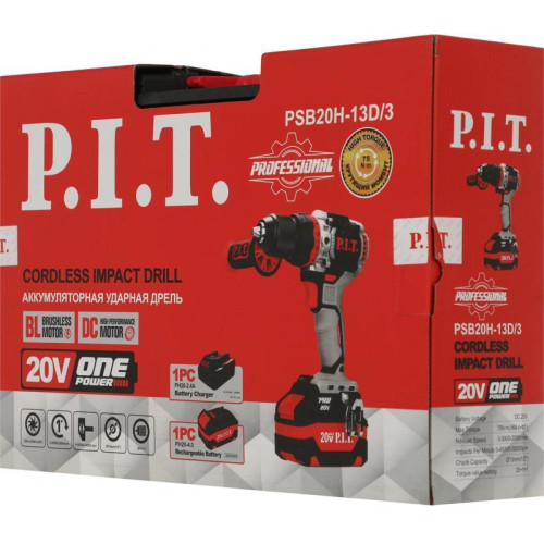 Дрель-шуруповерт P.I.T. PSB20H-13D/3 аккум. патрон:быстрозажимной (кейс в комплекте)