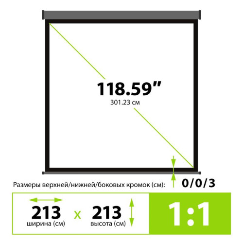 Экран Cactus 213x213см Wallscreen CS-PSW-213X213-SG 1:1 настенно-потолочный рулонный серый