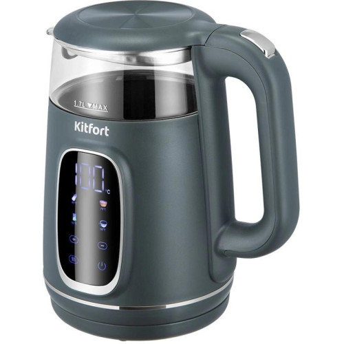 Чайник электрический Kitfort КТ-8755 1.7л. 2200Вт серый/нержавеющая сталь корпус: стекло/пластик